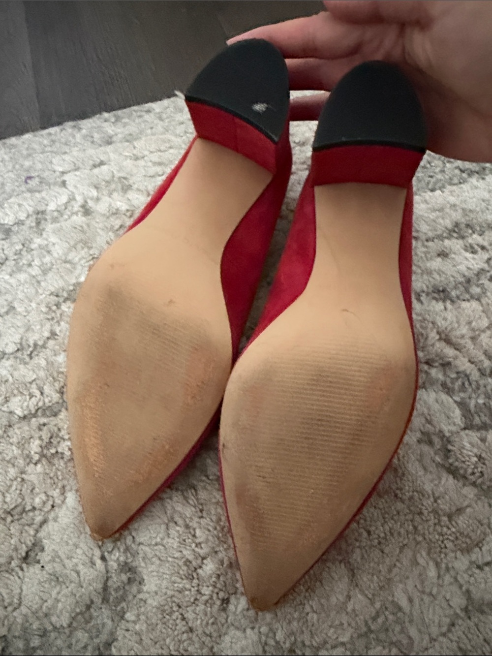 Marc Fisher Red Suede Chunky Heel Pumps - Picture 4 of 4